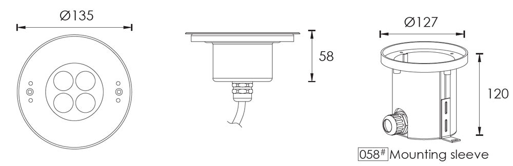 IP68 LED Pool Lights C4XC0457 C4XC0418 Dimensional Drawing(units:mm)