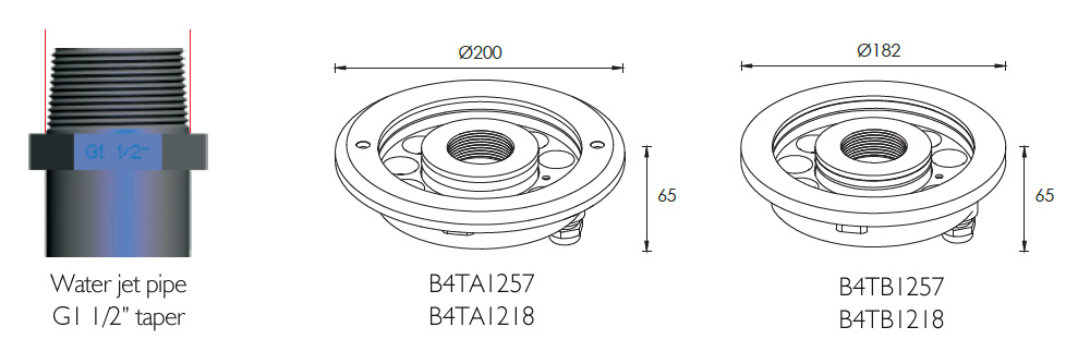 B4TA1257 B4TA1218 LED Fountain light dimensional drawing (units:mm)