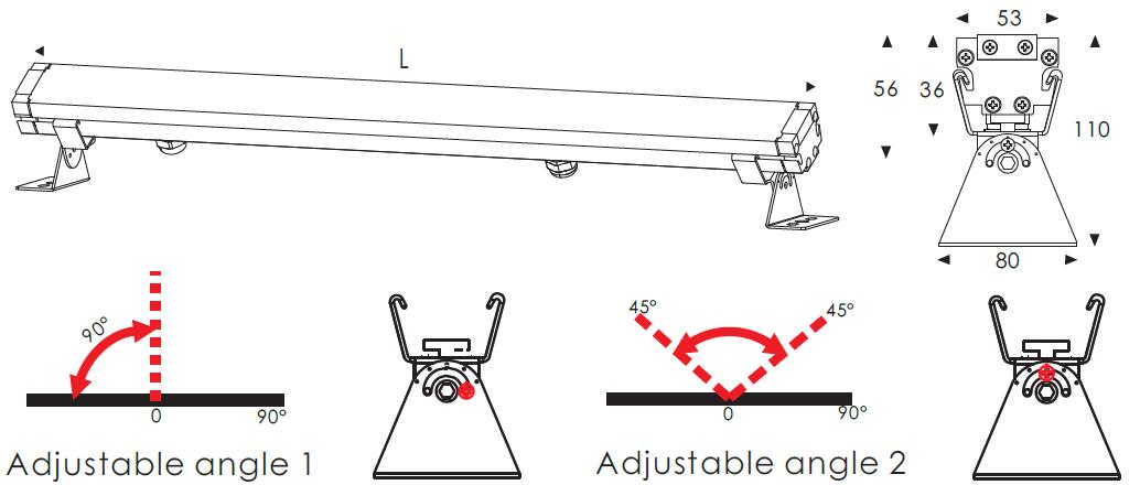 LED Wall washer B6QB2457(Mono color)  B6QB2418(RGB) line dimensional drawing