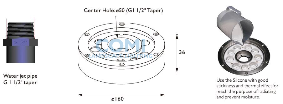 COMI Landscape lighting B4J09 LED fountain light dimensional Drawing