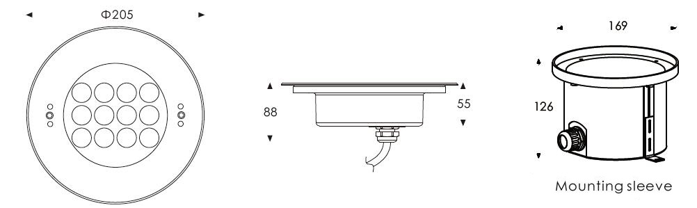 COMI lanscape lighting-Dimensional Drawing for B4ZB and C4ZB series LED Pool light