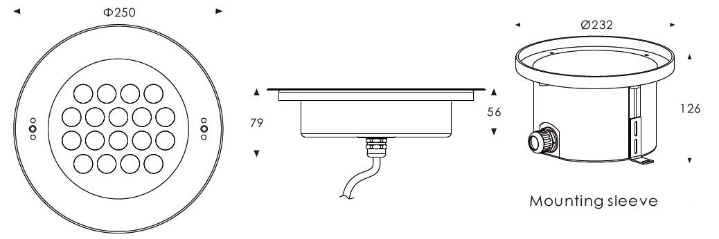 COMI Landscape lighting_B4FB and C4FB series LED pool lights dimension