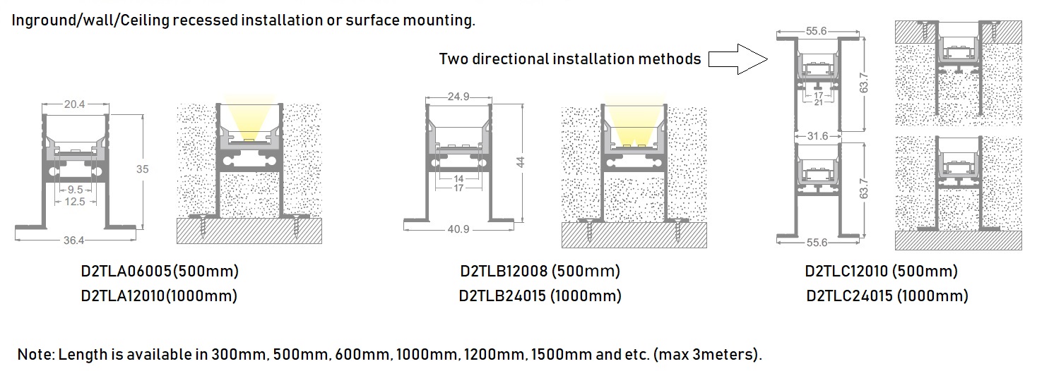 D2TL-series IP67 seamless connection Linear inground lights