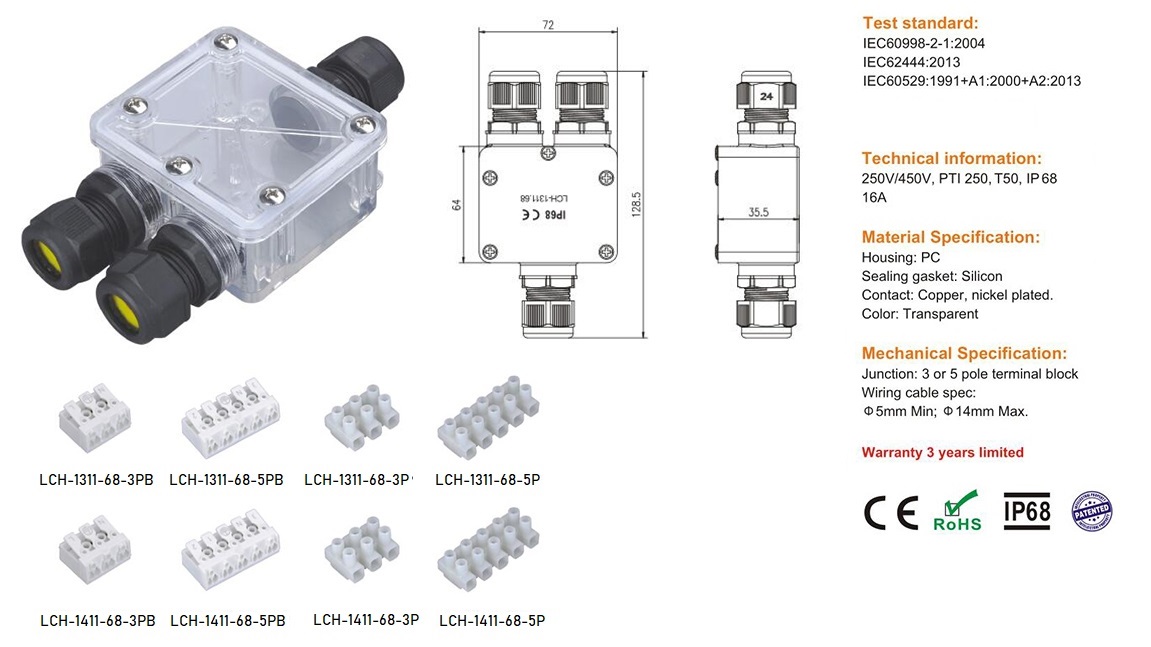 COMI LIGHTING LCH1311.68 3 way distribution waterproof Connection Box-1