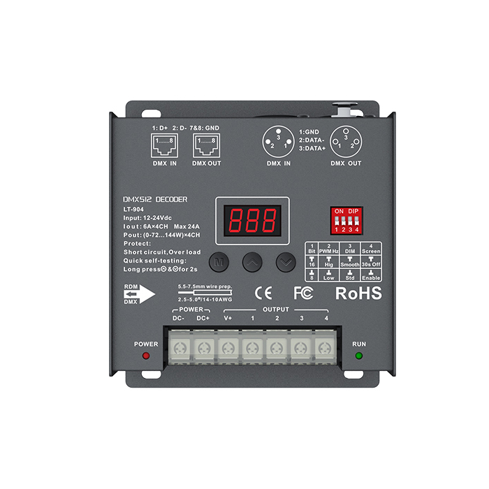 LT-904 4CH CV DMX Decoder RJ45 DMX signal Input and Output Port