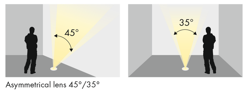 Asymmetrical light output demo for ground recessed LED pool lights