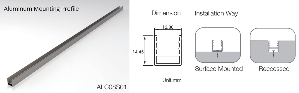 aluminum mounting channel for F08 mini Neon LED strip