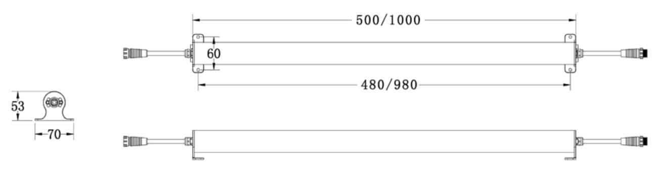 Dimensions for IP68 PMMA LED underwater linear lamp