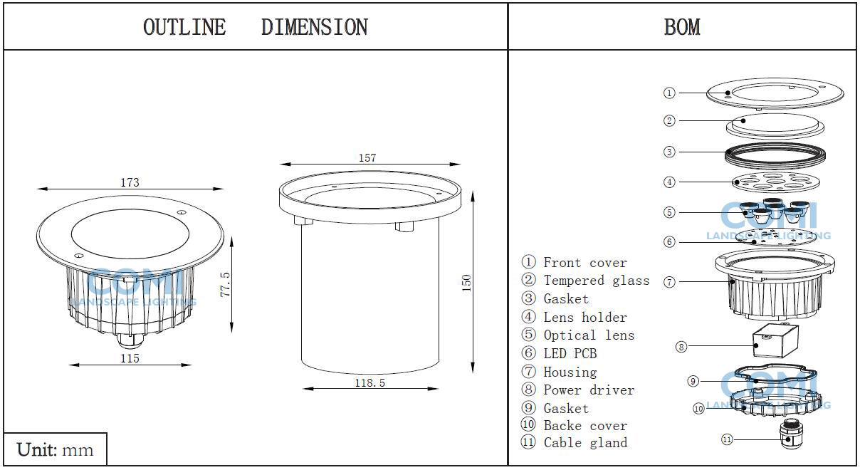 led inground lights BOM sheet