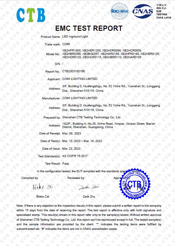 EMC Test Report for LED Inground Lights