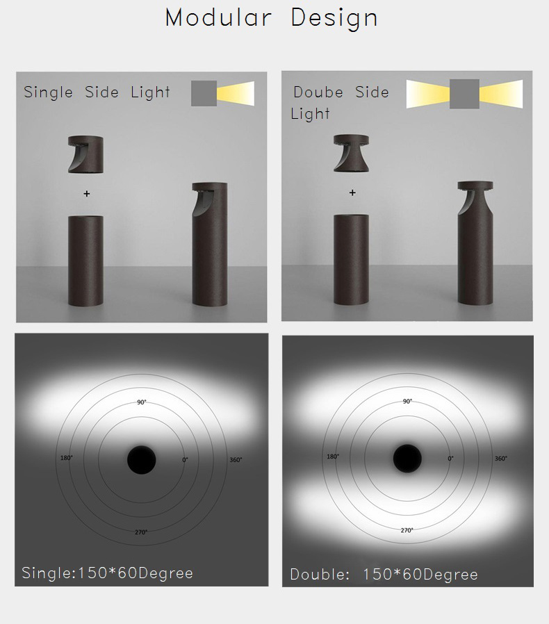 modular design bollard light with 2 light output for options